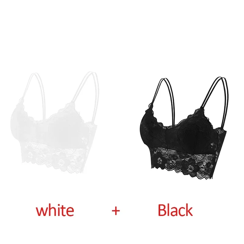 Koronkowy biustonosz bralette w kwiaty bez fiszbin, 2 szt. Błękitny