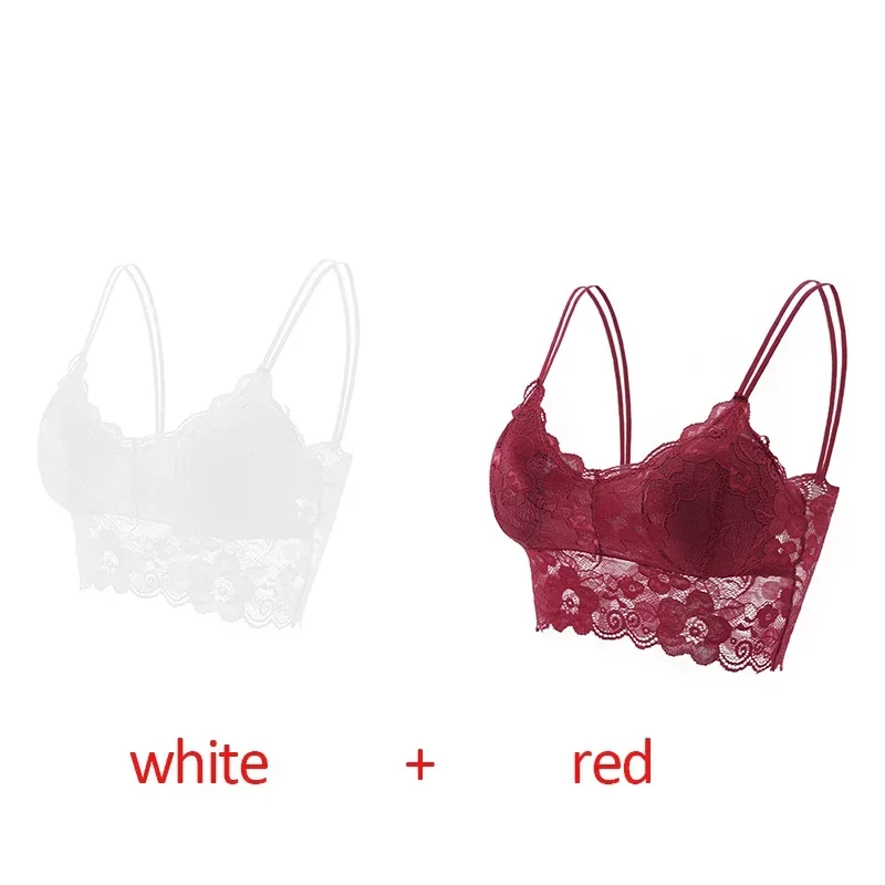 Koronkowy biustonosz bralette w kwiaty bez fiszbin, 2 szt. Brązowy