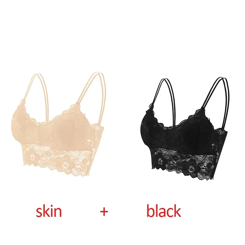 Koronkowy biustonosz bralette w kwiaty bez fiszbin, 2 szt. Ciemnoszary