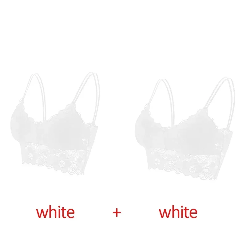 Koronkowy biustonosz bralette w kwiaty bez fiszbin, 2 szt. Czarny