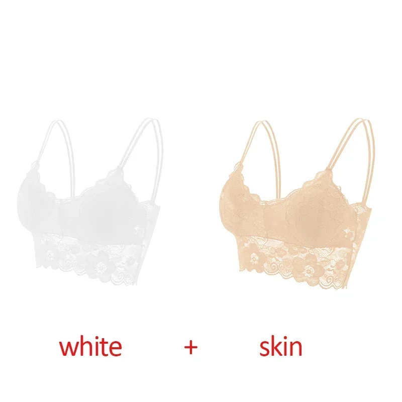 Koronkowy biustonosz bralette w kwiaty bez fiszbin, 2 szt. Niebieski