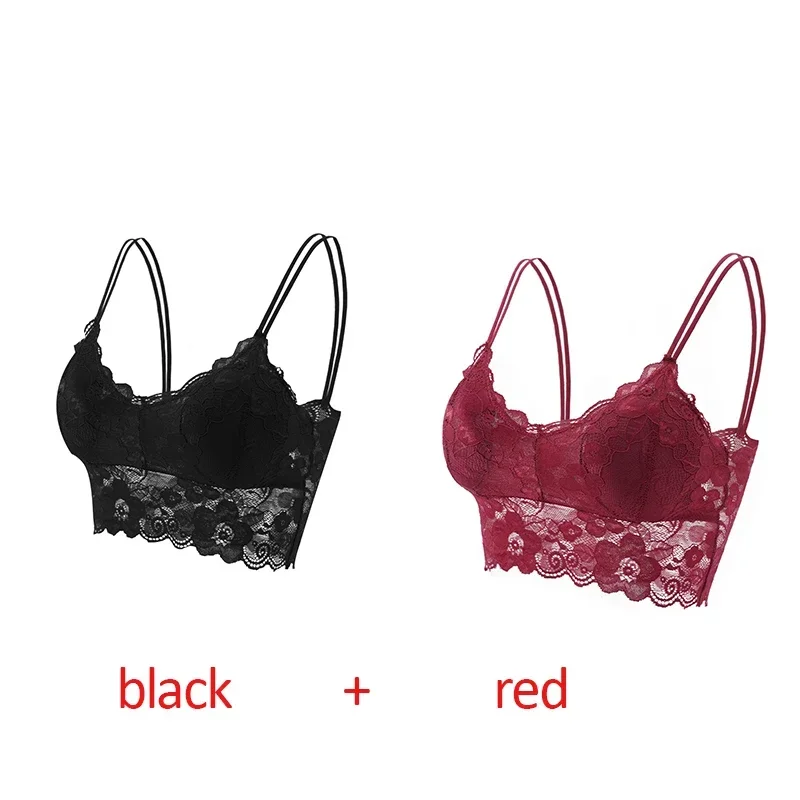 Koronkowy biustonosz bralette w kwiaty bez fiszbin, 2 szt. Pomarańczowy
