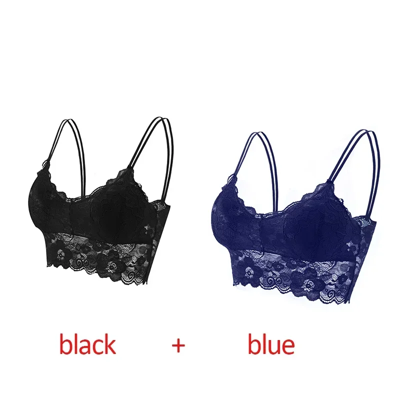 Koronkowy biustonosz bralette w kwiaty bez fiszbin, 2 szt. Różowy