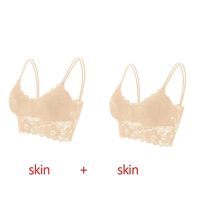 Koronkowy biustonosz bralette w kwiaty bez fiszbin, 2 szt. Szary