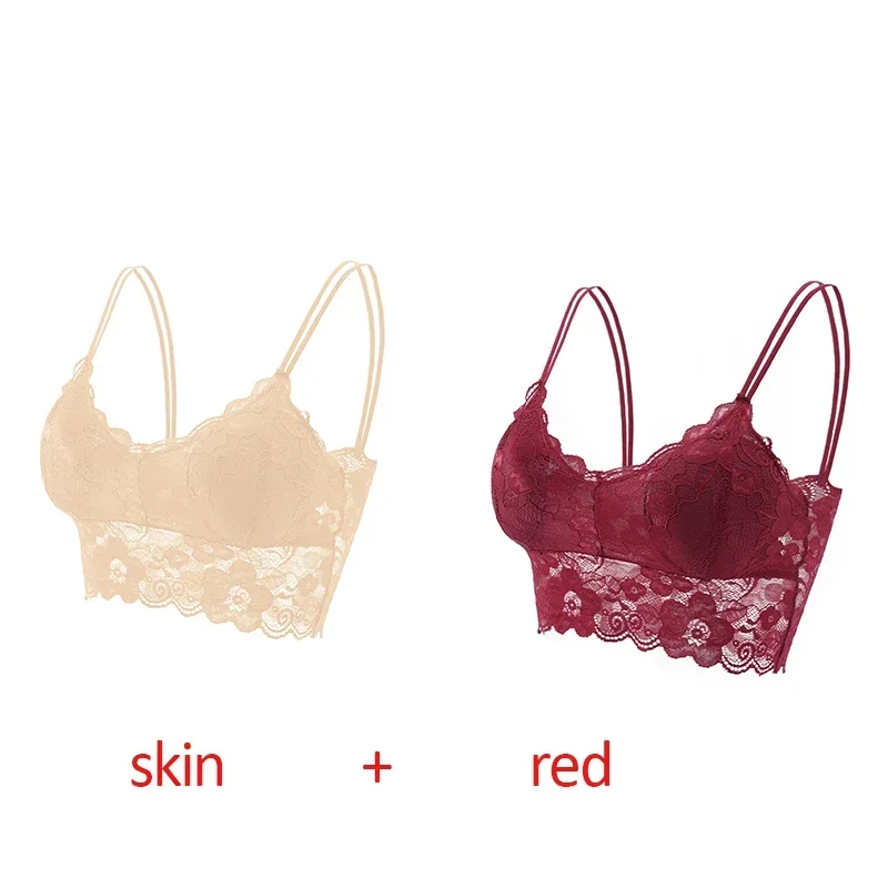 Koronkowy biustonosz bralette w kwiaty bez fiszbin, 2 szt. Zielony