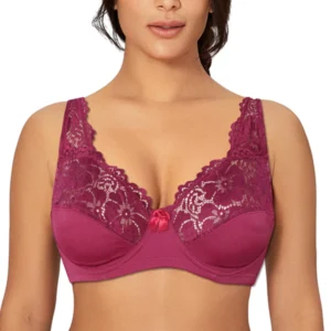Koronkowy biustonosz na fiszbinach plus size Bordowy