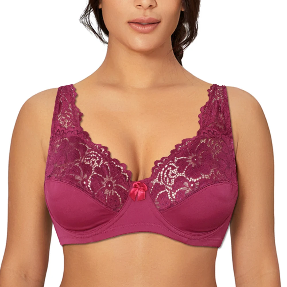 Koronkowy biustonosz na fiszbinach plus size Bordowy