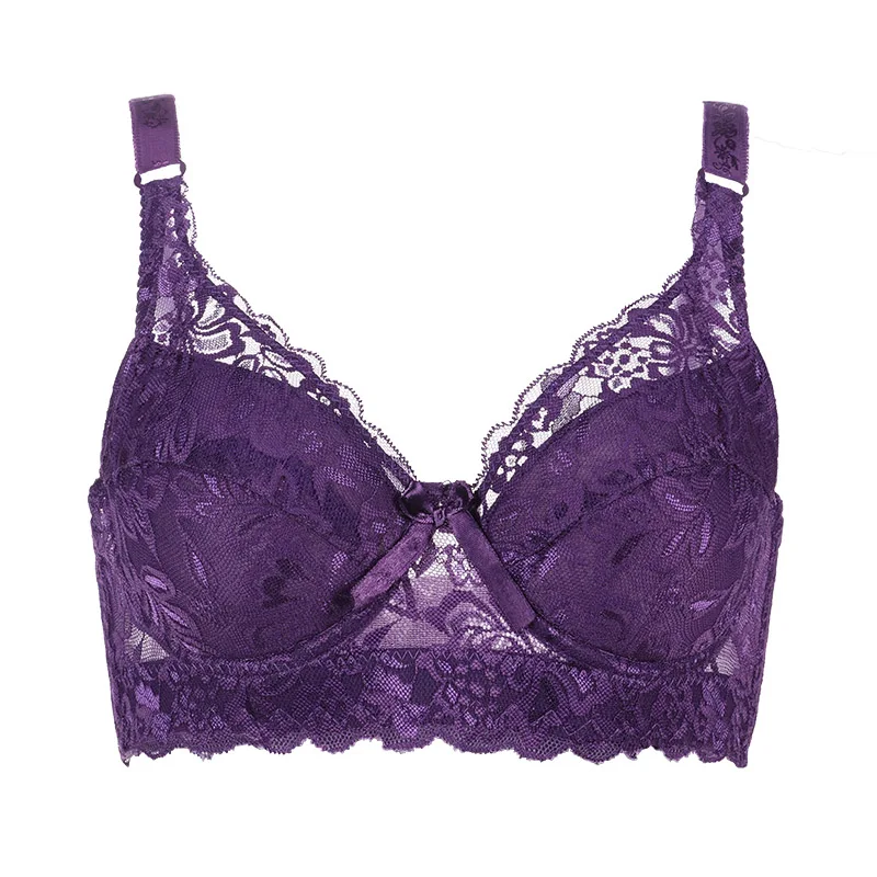 Koronkowy biustonosz pełna miseczka z fiszbinami plus size Fioletowy