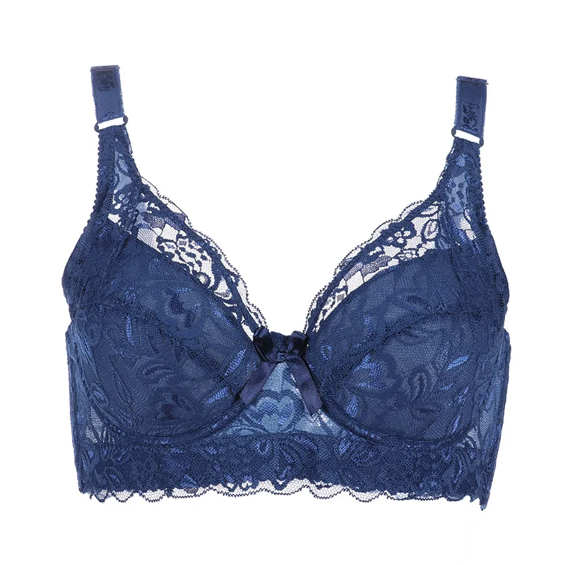 Koronkowy biustonosz pełna miseczka z fiszbinami plus size Niebieski
