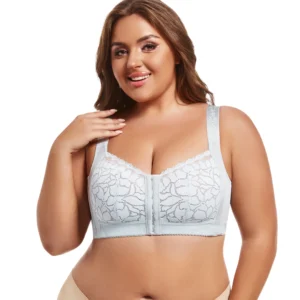 Koronkowy biustonosz plus size bez fiszbin z regulacją Błękitny