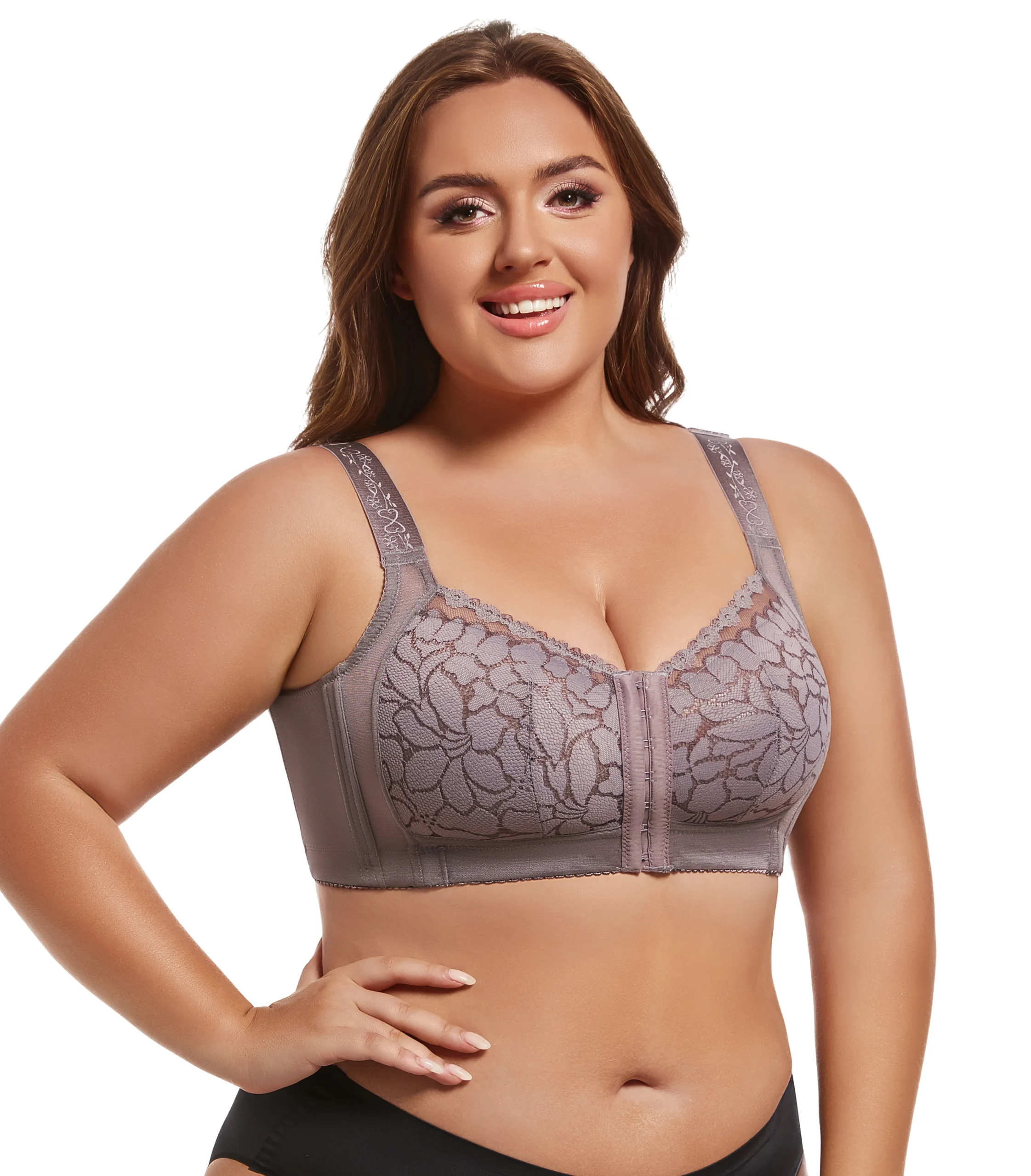 Koronkowy biustonosz plus size bez fiszbin z regulacją Fioletowy