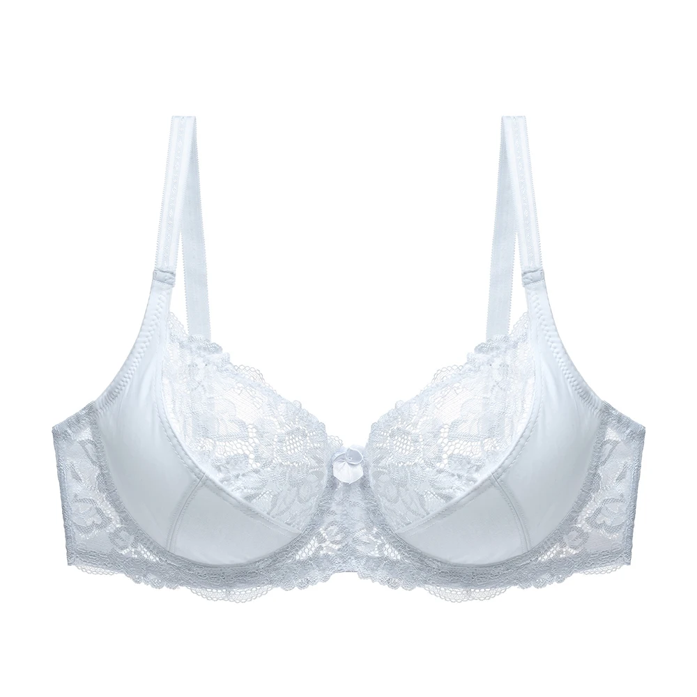 Koronkowy biustonosz z fiszbinami plus size, haft kwiatowy Biały