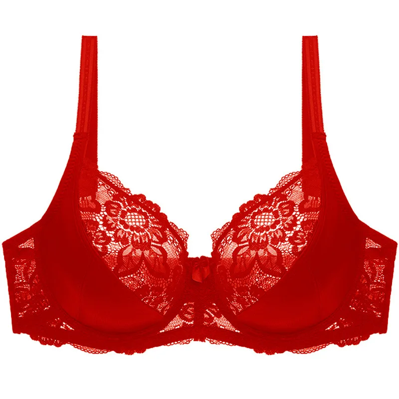 Koronkowy biustonosz z fiszbinami plus size, haft kwiatowy Niebieski