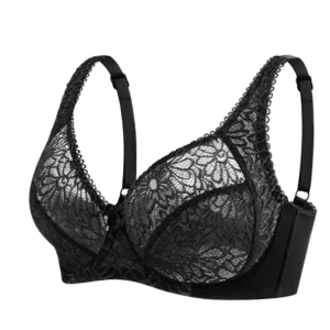 Koronkowy biustonosz plus size, miseczki C-F Czarny