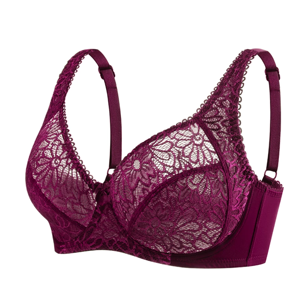 Koronkowy biustonosz plus size, miseczki C-F Czerwony