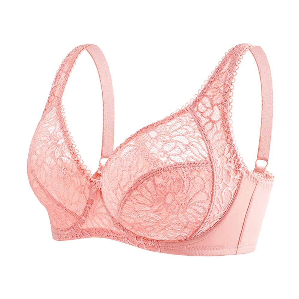 Koronkowy biustonosz plus size, miseczki C-F Różowy