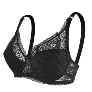 Koronkowy biustonosz plus size z kokardką Czarny