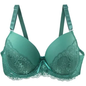Koronkowy biustonosz push-up bezszwowy plus size Zielony