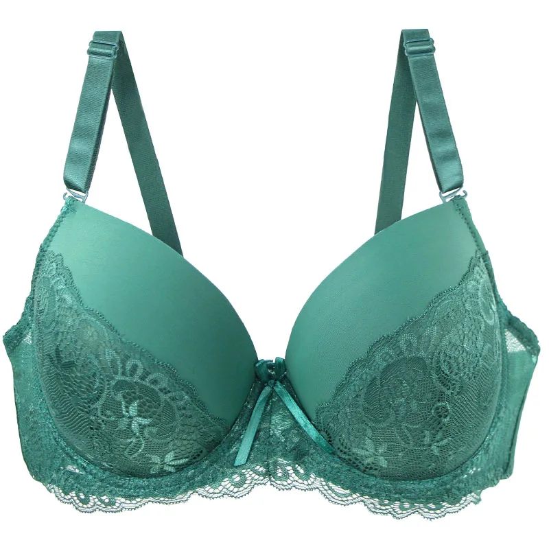 Koronkowy biustonosz push-up bezszwowy plus size Zielony