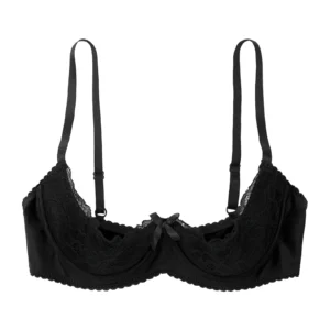 Koronkowy biustonosz push-up z fiszbinami half-cup Czarny