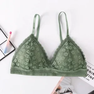 Koronkowy biustonosz push-up w kwiaty — bralette bez fiszbin Czarny