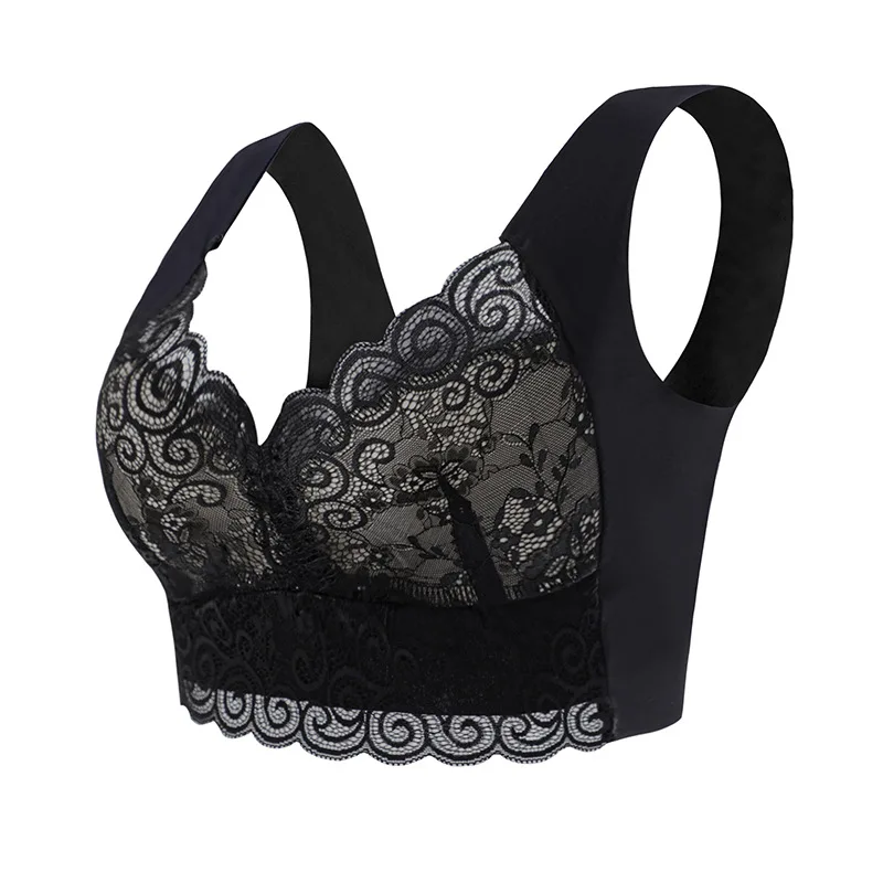 Koronkowy biustonosz push up plus size M-5XL bez fiszbinów z wkładkami Brązowy