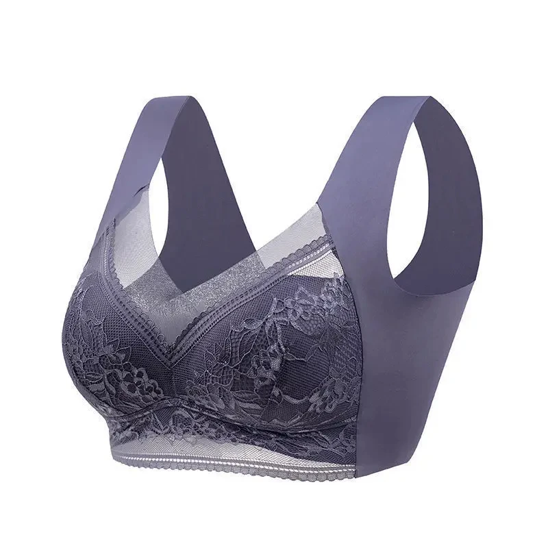 Koronkowy biustonosz push-up plus size bez fiszbin Niebieski