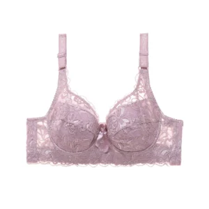 Koronkowy biustonosz push-up z transparentną miseczką, plus size Szary