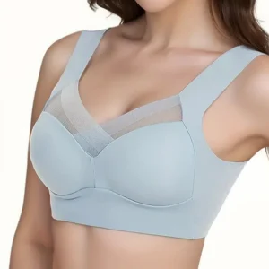 Koronkowy biustonosz sportowy bralette plus size, bez drutu Błękitny