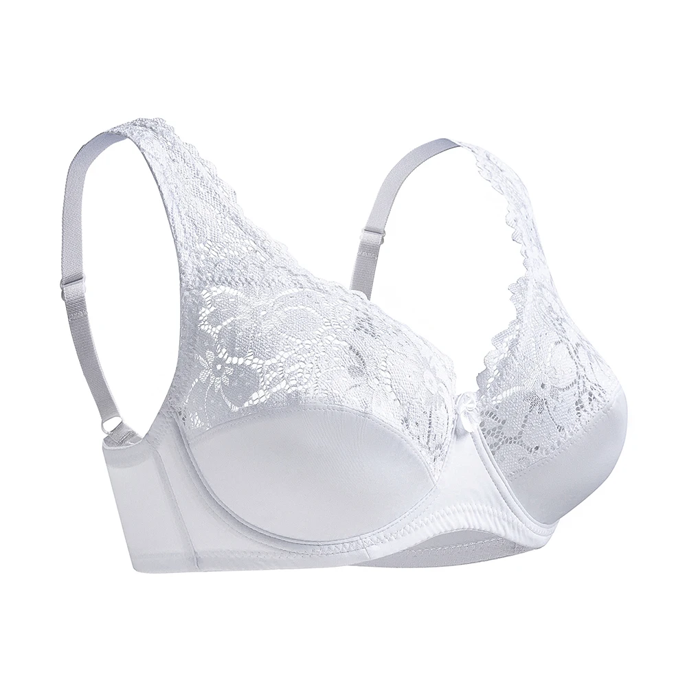 Koronkowy biustonosz z fiszbinami plus size, miseczki B-F Biały