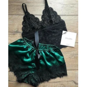 Koronkowy komplet bielizny nocnej - babydoll z szortami Beżowy