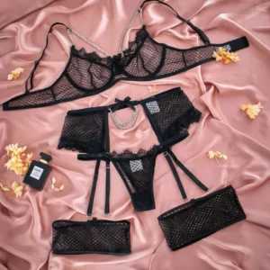 Koronkowy komplet bielizny Babydoll Czarny