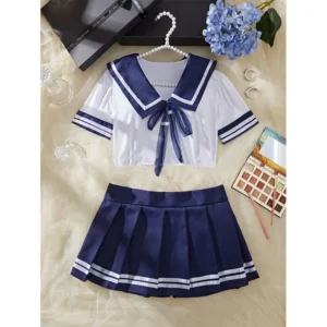 Koronkowy komplet bielizny nocnej mini – babydoll z spódnicą Czarny
