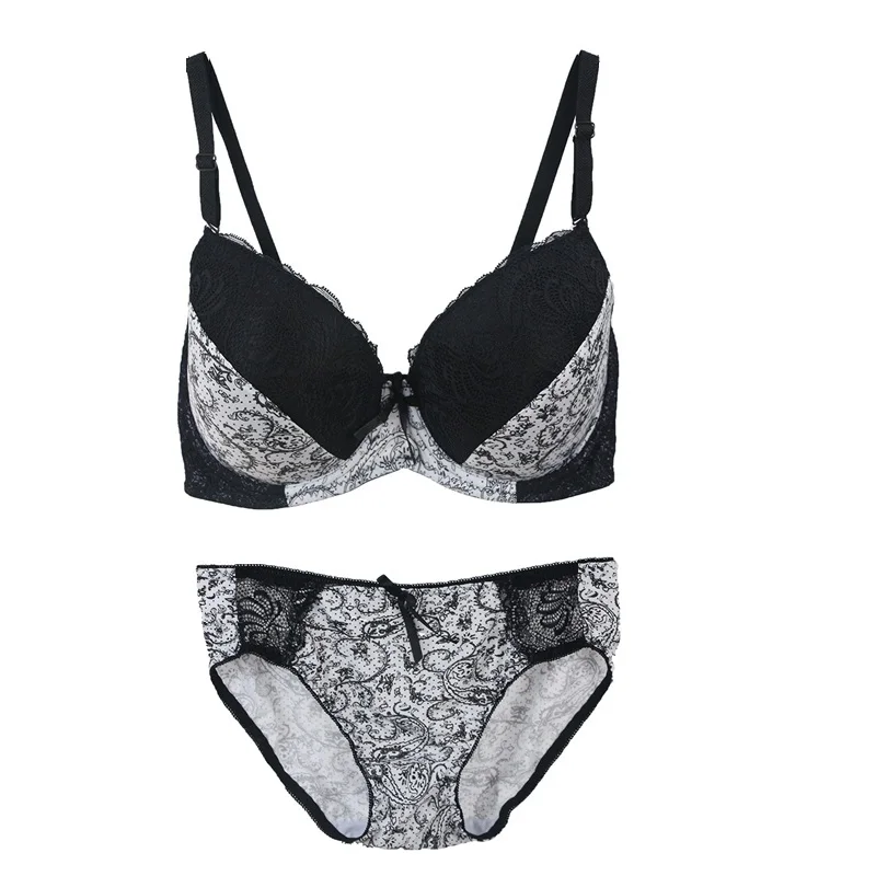 Koronkowy komplet push-up w kwiaty plus size Biały