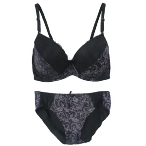 Koronkowy komplet push-up w kwiaty plus size Czarny