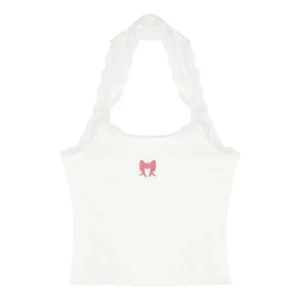 Koronkowy top na halter z haftem w motyle w stylu Y2K Czarny