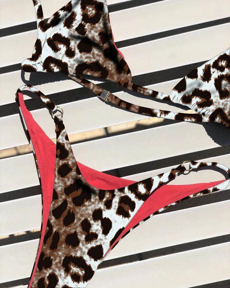 Kostium kąpielowy w panterkę push-up – seksowne bikini z paskiem Beżowy