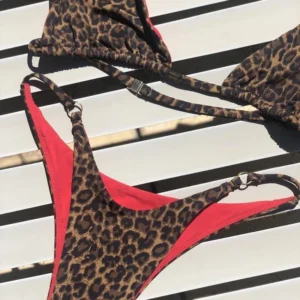 Kostium kąpielowy w panterkę push-up – seksowne bikini z paskiem Szary