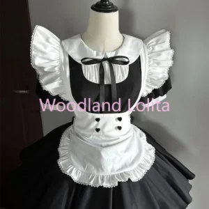 Kostium pokojówki Lolita zestaw cosplay kawaii z krótkim rękawem Czarny