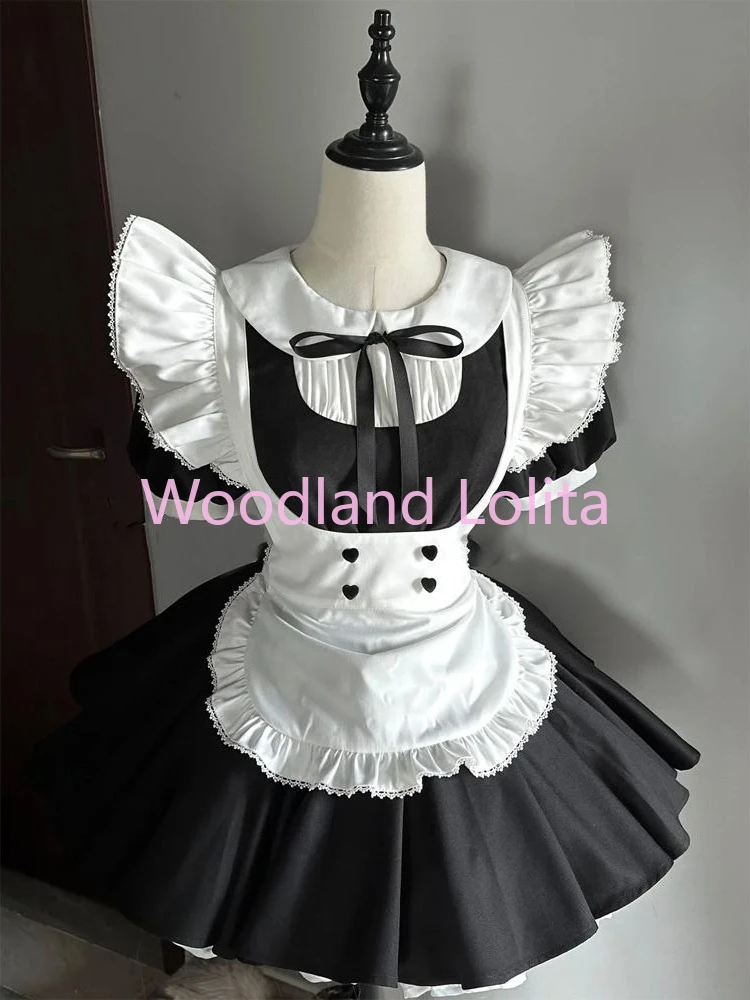 Kostium pokojówki Lolita zestaw cosplay kawaii z krótkim rękawem Czarny
