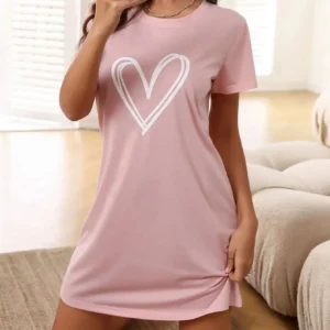 Koszula nocna plus size z nadrukiem serc Błękitny