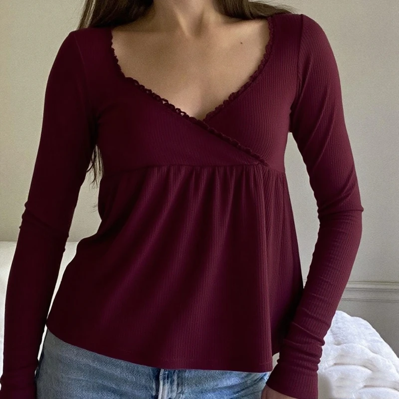 Koszulka babydoll z dekoltem V w stylu coquette Typ 13