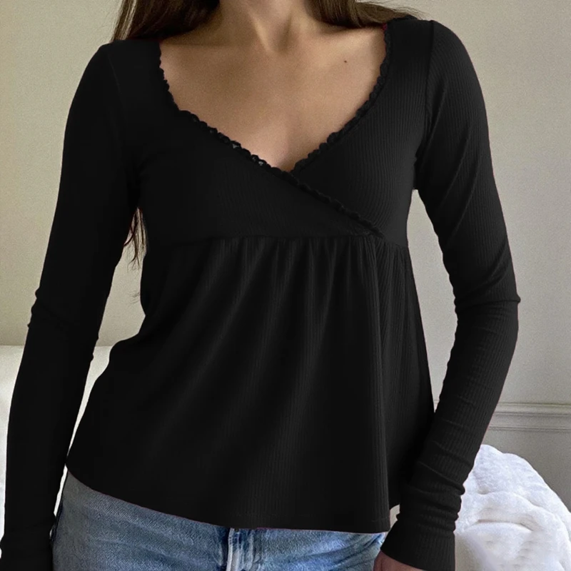 Koszulka babydoll z dekoltem V w stylu coquette Typ 14