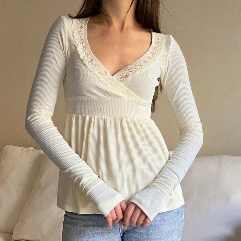 Koszulka babydoll z dekoltem V w stylu coquette Typ 9