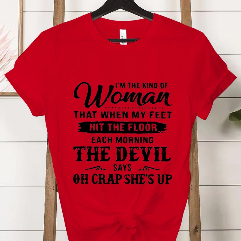 Koszulka damska z nadrukiem I Am That Kind of Woman Srebrny