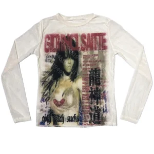 Koszulka z długim rękawem w stylu Y2K gothic grunge fairycore Biały
