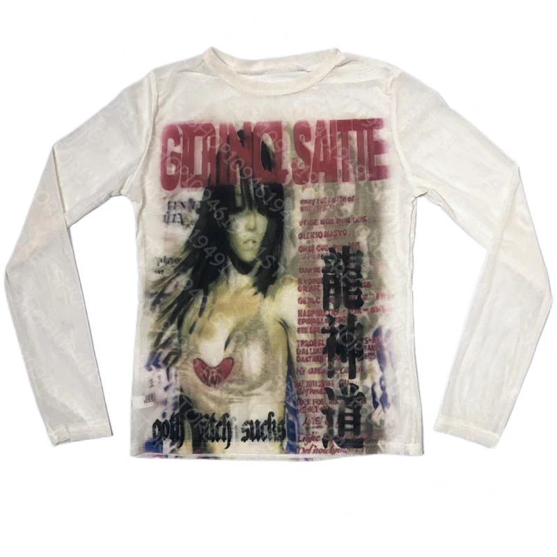 Koszulka z długim rękawem w stylu Y2K gothic grunge fairycore Biały