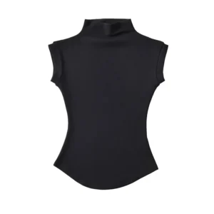 Damska koszulka z golfem bez rękawów slim fit basic Czarny