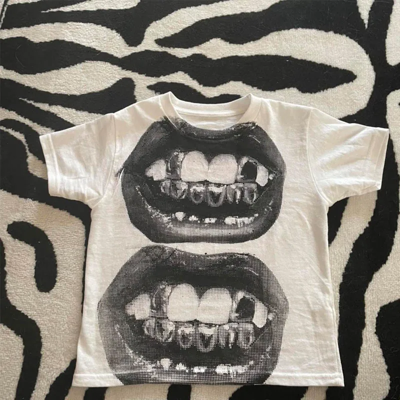 Koszulka gothic punk Y2K baby tee z krótkim rękawem Biały