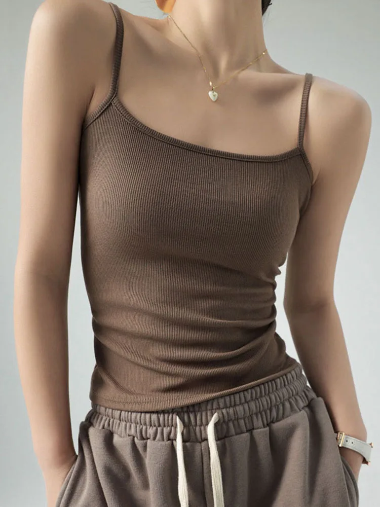 Damska koszulka na ramiączkach slim fit z dzianiny Armijna zieleń